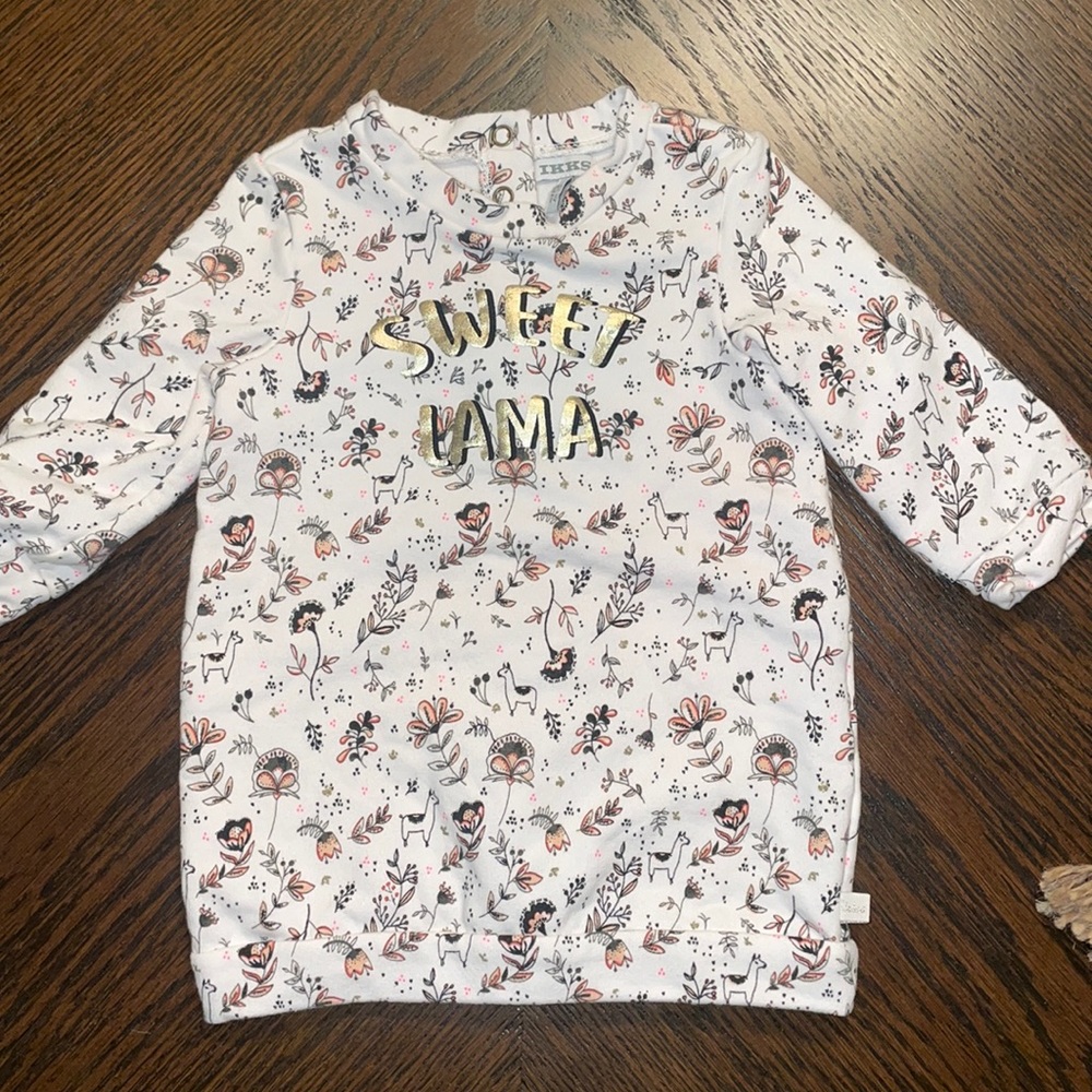 Kids IKKS Floral Short Sleeve Sweet Lama Shirt size 12M